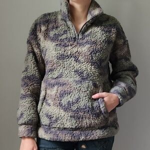 American Eagle Outfitters Sherpa Zip Pullover - Olive & Gray